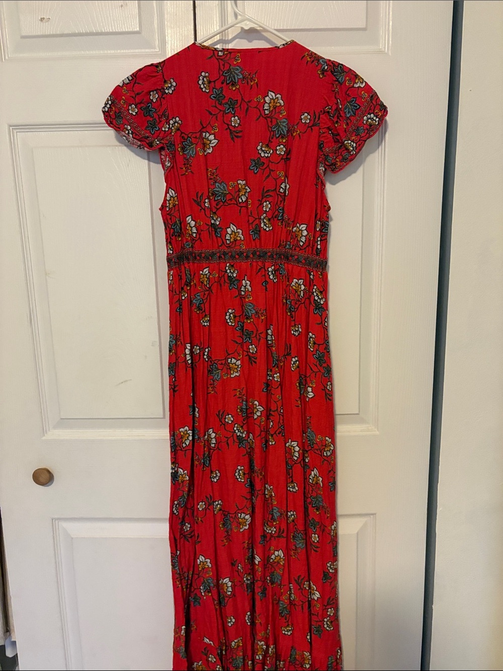 Max Studio Red Floral V-Neck Maxi with Embroidered Trim - Picture 3 of 4